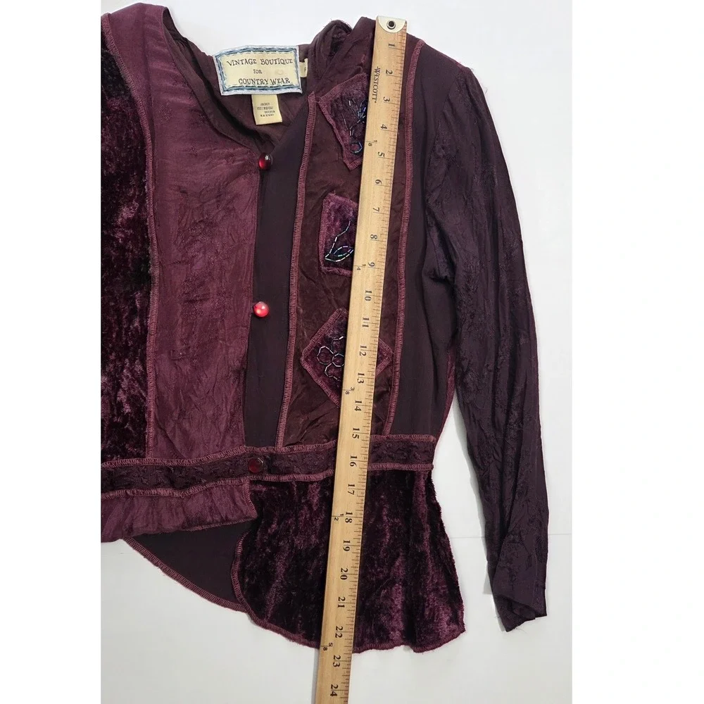 Vintage Whimsigoth Patchwork Velvet Beaded Dress Blazer Set Burgundy Size S P